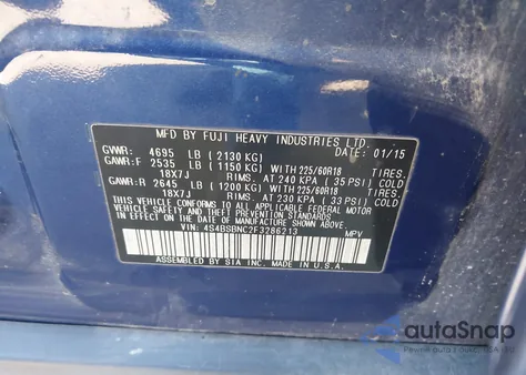 2015 Subaru Outback 2.5I Limited z USA, uszkodzony, nr VIN 4S4BSBNC2F3286213